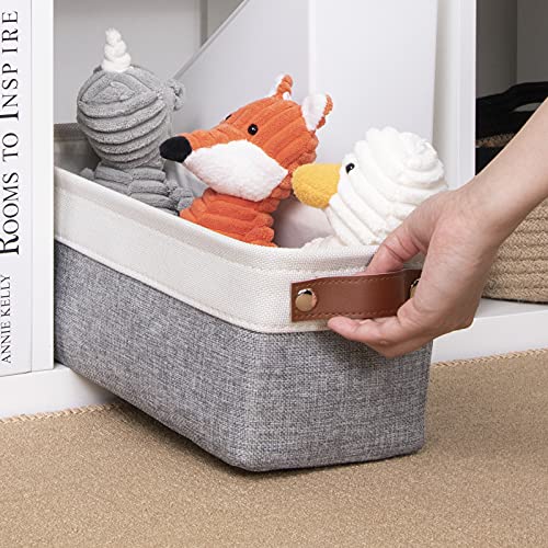 DULLEMELO Fabric Bathroom Storage Bin with Leather Handles, Narrow Organizer for Towels, Toilet Paper Rolls, Storage Basket for Back of Toilet, Vanities, Shelves & Cabinets (White&Gray) - color: White&Gray, size: Narrow-15"x6"x5.5"