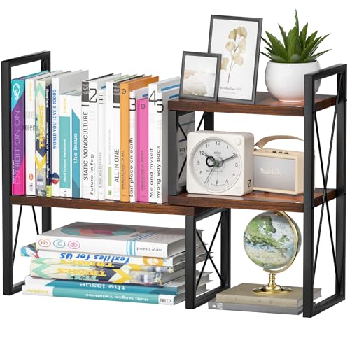Desktop Shelf Organizer, Small Bookshelf for Office, Wood Shelves, Office Organization and Storage (Brown) - color: Brown