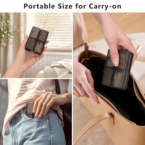 FYY Daily Pill Organizer, 7 Compartments Portable Pill Case Travel Pill Organizer,[Folding Design] Pill Box for Purse Pocket to Hold Vitamins,Cod Liver Oil,Supplements and Medication-Clear Black - color: Clear Black, size: Small (1 Piece)