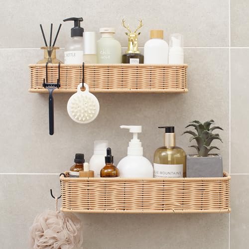 GRANNY SAYS Shower Caddy Hanging, 2 Pack Bathroom Shelves for Shower, Waterproof Shower Shelf for Inside Shower, Shower Shelves for Organization and Storage, Wicker Shower Rack for Home Decor, Natural - color: Natural, size: Rectangular