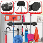 Magnetic Mop Broom Holder,Heavy Duty Movable Magnetic Wall Mount Tool Racks,No Drilling Utility Storage Shovel Hanger for Garage,Closet,Garden,Kitchen,Laundry (4 Hooks 3 Grippers,Black) - style: 4 Slot 3 Hooks Magnetic Mop Holder