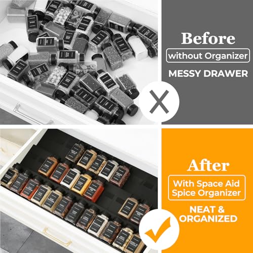 Famhap Spice Drawer Organizer, 36PCS Interlocking Expandable Seasoning Rack Tray Insert for Kitchen Drawers, Spice Rack Drawer for Spice Jars - color: Black, size: 36pcs