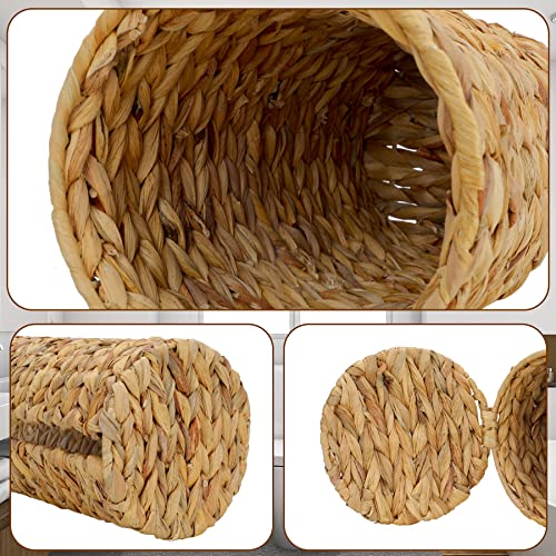 Graciadeco Stand Paper Storage with Lid Spare Extra 3 Rolls of Toilet Tissue Holder Free Standing Water Hyacinth Wciker Toilet Paper Organizer Basket for Bathroom