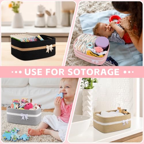 OIAHOMY Large Woven Storage Basket with Handles for Nursery Living Room Shelves, Bow Basket for Gifts Empty with Gift Bags and Ribbons for Baby Showers Pet Toy Bin - Black - color: Black