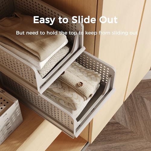Pinkpum 5 Pack Folding Closet Organizers Storage Box, Stackable Plastic Drawer Basket for Clothing, Stackable Storage Bins Shelf Storage Container for Closet Wardrobe Bedroom Bathroom Office (Grey) - color: Grey