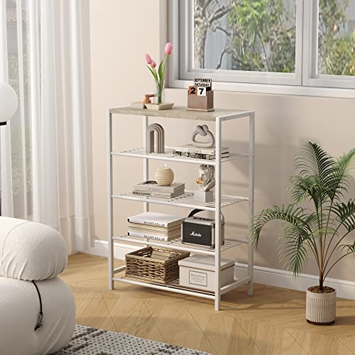 HOMEFORT 5-Tier Shoe Rack, Storage Shelf, Industrial Tower, Narrow Organizer for Closet Entryway, Small Table With Durable Metal Shelves, White Oak - color: White Oak, size: 5-Tier (11.8"D x 23.23"W x 32.68"H)