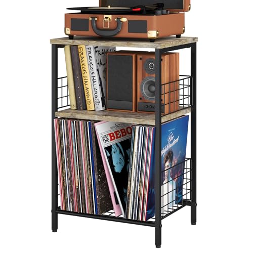 X-cosrack Side Table, Small End Table Record Player Stand with Storage, Vinyl Record Storage Night Stand for Living Room, Bedroom,Office(Patent Pending)(Brown&Black) - color: Brown,black