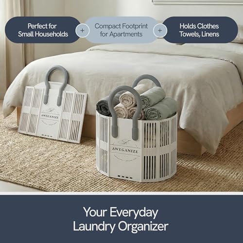40L Collapsible Laundry Basket with Handles, Durable Space-Saving Storage Basket for Clothes, Utility, Groceries, Toys & Home Organization– White - color: White