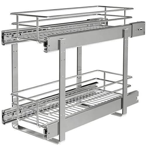 JOWBOOW (8" W x 22" D 2-Tier Narrow Cabinet Pull Out Shelves | Heavy Duty Slide Out Shelves for Kitchen Cabinets, 22 Inch Deep Under Cabinet Organizer, Chrome - size: 8 x 22 Inch