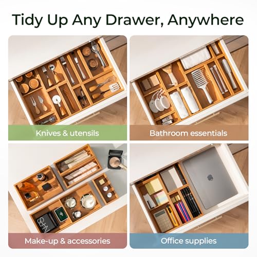 keechee Carbonized Bamboo Kitchen Drawer Organizer (Bundle: 10pc Organizers Set) - size: Bundle: 10pc Organizers Set