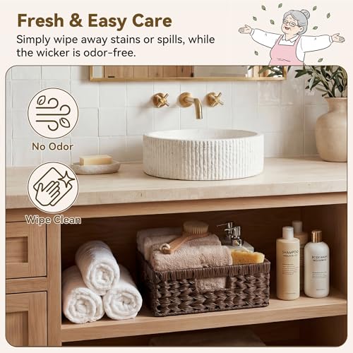 GRANNY SAYS Wicker Basket for Organizing, Wicker Storage Baskets for Shelves, Woven Baskets for Pantry Storage, Decorative Basket, Brown, 1Pack - color: Brown, size: 13"L x 10¾"W x 4¾"H