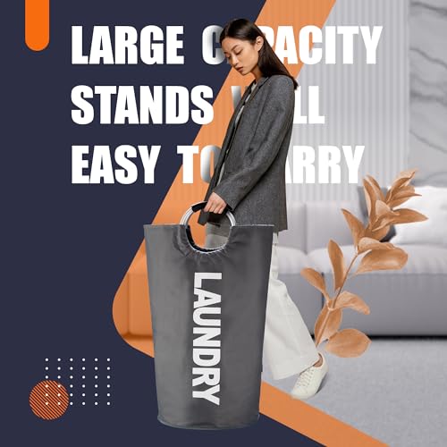 Caroeas 100L Laundry Basket,Large Laundry Hamper, Laundry Bag with Padded Handles, Clothes Hamper Stands Up Well, Collapsible Free Standing Easy Storage Washing Bin (Dark Grey,100L) - color: Dark Grey, size: 100L