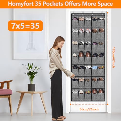 homyfort 35 Pockets Over the Door Shoe Organizer, Hanging Door Shoe Rack for Closet, Large Shoe Storage Holder Zapateras Organizer for Shoes (Black) - color: Linen-like Black, size: 1 Pack 35 Pockets