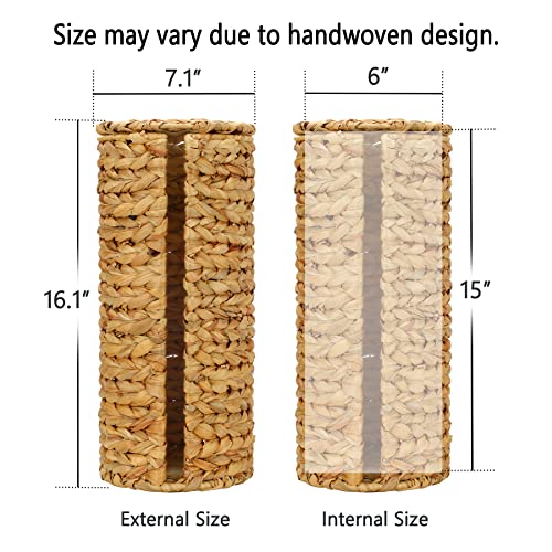 Graciadeco Stand Paper Storage with Lid Spare Extra 3 Rolls of Toilet Tissue Holder Free Standing Water Hyacinth Wciker Toilet Paper Organizer Basket for Bathroom