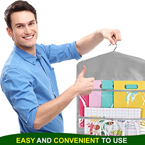 ProPik Hanging Double Sided Gift Bag Storage Organizer with Multiple Front and Back Pockets - Organize Your Gift Wrap, Tissue Paper, and Paper Bags 38 x 16 Inch PVC (Gray) - color: Gray