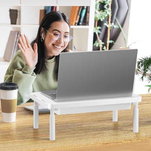 WALI Computer Monitor Stand with Storage, Desk Monitor Riser 3 Height Adjustable, Laptop Riser with Airflow Vents, Desk Organizer for Computer, Laptop, Printer (PTT002-W), 1 Pack, White - color: White, size: with Drawer