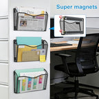 BOHDK Magnetic Wall File Holder 3-Pack - Mesh Organizer with Strong Magnets for Office, Home & School - Space Saving Black Document Organizer - size: Magnetic 3 Pack