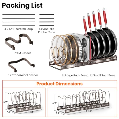 MUDEELA Pots and Pans Organizer under Cabinet, Expandable Pan Lids Organizers inside Cabinet with 12 Adjustable Dividers, Kitchen Storage Organization Pot Holder Cookie Sheet, Cutting Board Organizer - style: 12 Dividers-Bronze