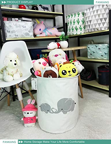 FANKANG Storage Basket, Nursery Hamper Canvas Laundry Basket Foldable with Waterproof PE Coating Large Storage Baskets for Kids Boys and Girls, Office, Bedroom, Clothes,Toys（Love Elephant） - color: Love Elephant