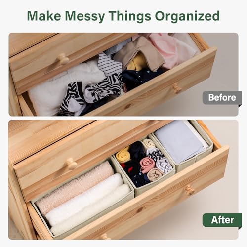 Kootek 16 Pack Drawer Organizer Clothes, Dresser Drawer Organizers for Clothing Fabric Foldable Closet Organizers and Storage Bins for Baby Clothes, Nursery, Underwear, Bras, Socks - color: Beige