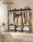 SONGMICS Clothes Rack,72 Inch Large Capacity Portable Closet, Heavy Duty Wardrobe Closet Organizer with Hanging Rails and Shelves, Total Load 330 lb, Easy Assembly, for Bedroom, Black URDR211B01 - size: 72"L x 17.7"W x 74.8"H