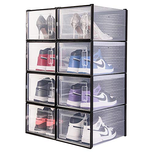 OnDisplay Clik Stackable Interlocking Shoe Box System (Medium Clear/Black, Set of 8) - color: Medium Clear/Black, size: Set of 8