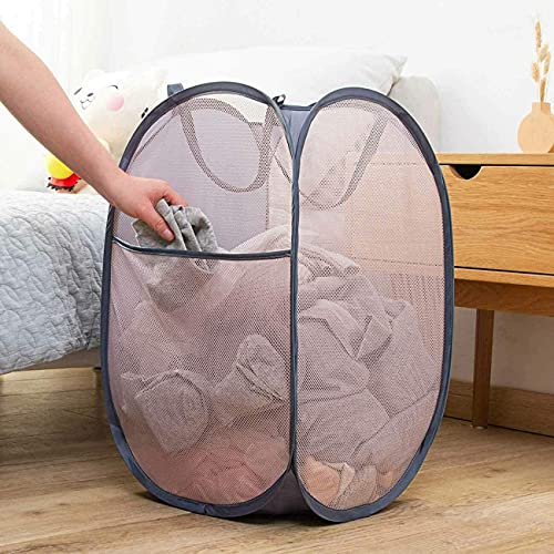 Larpur Pack of 3 Pop up Laundry Hampers, Collapsible Laundry Baskets, Portable Mesh Clothes Hampers for Home Room, College Dorm, Apartment, Foldable Hamper with Carry Handles, Gray - color: 3*Grey