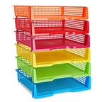 Bright Creations Teacher Supplies Letter Tray Organizer - 6-Pack Rainbow, 9 x 13 x 3 in - Stackable Paper Trays for Classroom & Teacher Desk Organizer