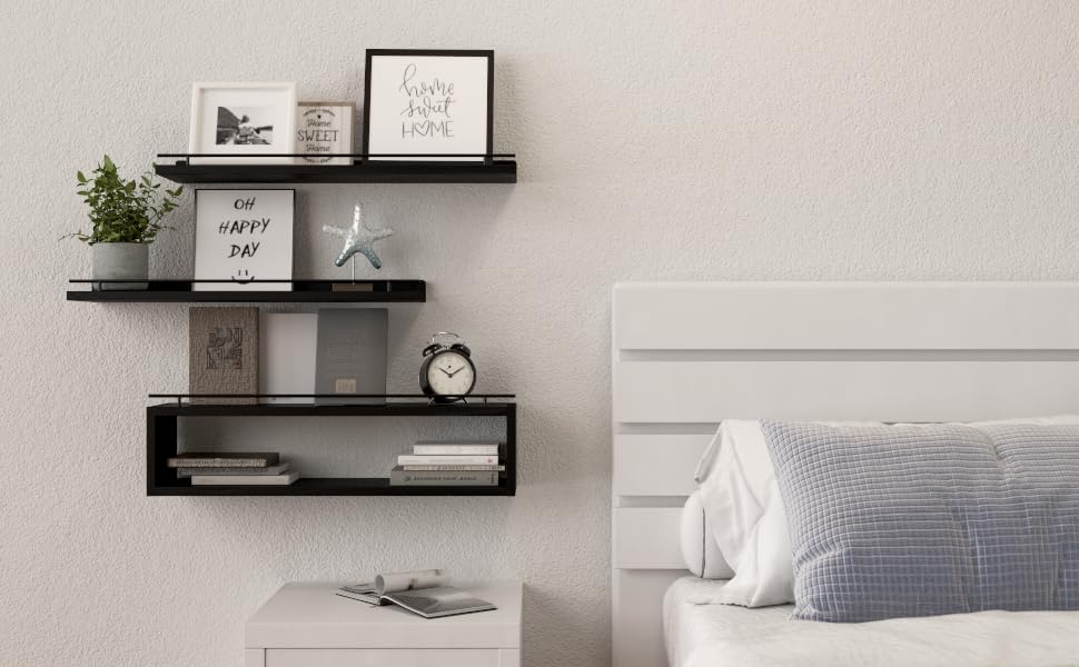 WOPITUES Floating Shelves for Wall 24 inch with Cube Shelf, Wall Shelves with Metal Rail for Decor, Bathroom Organizers and Storage, Over Toilet Shelves for Bathroom, Toilet Paper-Black - color: Black, size: 23.6 inch