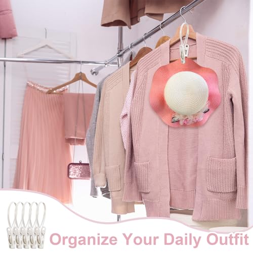 Honeydak 60 Pack Multi-Purpose Laundry Hooks Hanging Clips Bulk with Plastic Rope Hanger Clips for Baby Clothes Closet Organizer for Pants Hat Sock Boot Bra Towel Bathroom Wardrobe Kitchen, White - color: White