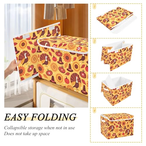 xigua Thanksgiving Sunflower Turkey Storage Bins with Lids and Carrying Handle,Foldable Storage Boxes Organizer Containers Baskets Cube with Cover for Home Bedroom Closet Office - color: Thanksgiving Sunflower Turkey