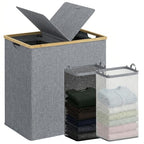 efluky Laundry Hamper with Lid, Double Laundry Hamper with 2 Removable Bags, 2 Section Laundry Basket with Bamboo Handles for Bathroom, Bedroom & Laundry Room, 140L (36.9 Gallon) Blue Grey - color: Blue Grey, size: 140L Dual