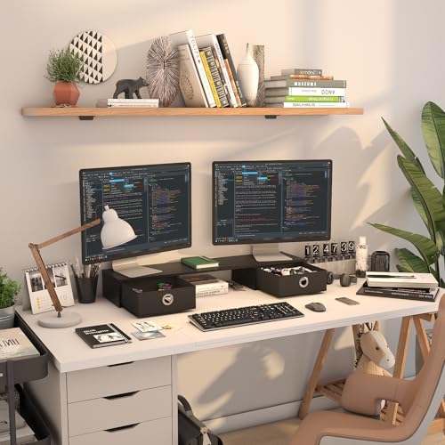 WESTREE Dual Monitor Stand Riser with Two Drawers, Extra Large Storage Monitor Stand for 2 Monitors, Desktop Oraganizer Stand for Computer,Laptop,Screen,Printer,TV - color: Black