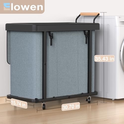 60 Gal (230L) Laundry Hamper 3 Section with Lid, Leather Patchwork Laundry Sorter with Rolling Lockable Wheels and Handle, Laundry Basket Organizer for Laundry Room, Bedroom and Bathroom - Gray - color: Gray-3 Section, size: 3 Section