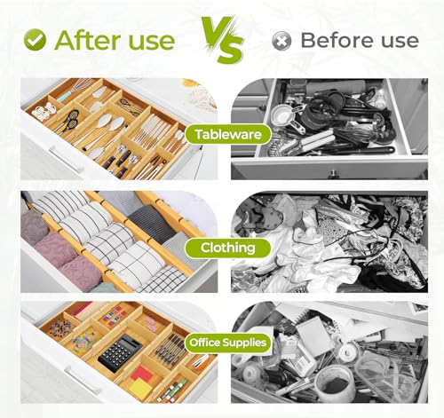 6PCS Bamboo Drawer Dividers with Inserts, Expandable Kitchen Utensil Drawer Organizers,Adjustable drawer organizer for deep drawers Dresser Closet Underwear Storage Bedroom Bathroom Drawers(16.6"-22") - color: 6 Pack