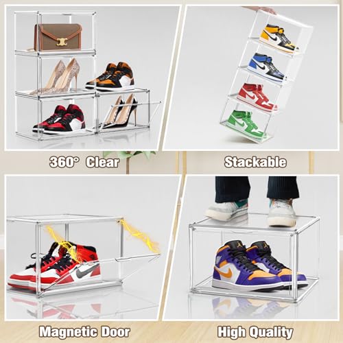 X-Large Acrylic Display Case Size 14 Sneaker Shoe Box with Magnetic Lid, Stackable Purse Organizer Handbag Storage Clear Figure Case Large Collectibles Showcase, Protection Organizer, 1 Pack - color: Clear, size: X-Large