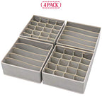 DIOMMELL Set of 4 Foldable Cloth Storage Box Closet Dresser Drawer Organizer Fabric Baskets Bins Containers Divider for Clothes Underwear Bras Socks Lingerie Clothing, Grey 22-0000 - color: Light Grey