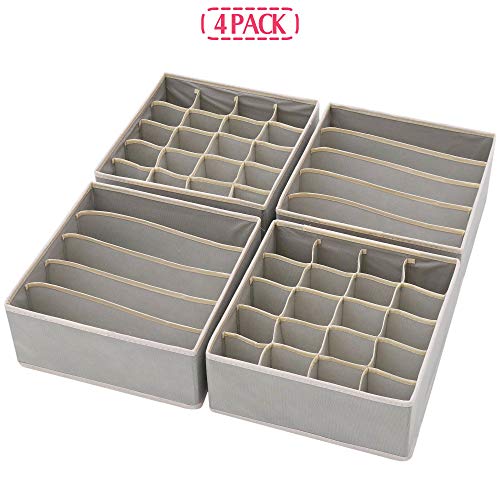 DIOMMELL Set of 4 Foldable Cloth Storage Box Closet Dresser Drawer Organizer Fabric Baskets Bins Containers Divider for Clothes Underwear Bras Socks Lingerie Clothing, Grey 22-0000 - color: Light Grey