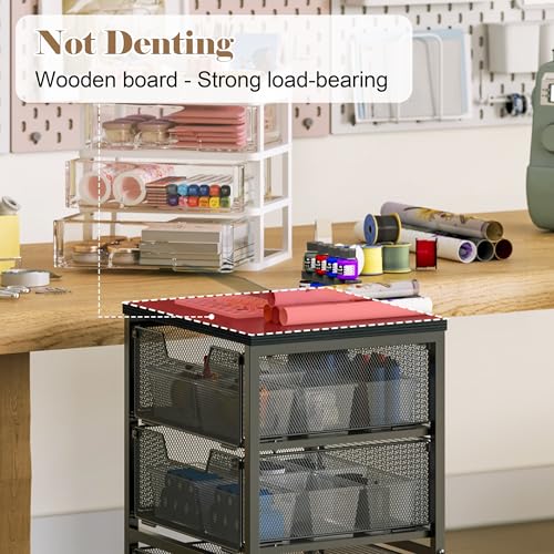 Rolling Cart with Drawers, 4-Drawer Storage Cart on Wheels with Wooden Top, Metal Utility Cart with Storage Drawers, Craft Storage Art Cart for Classroom, Office, Kitchen, Bedroom,Patent Pending - color: Black