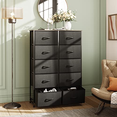 WLIVE Tall Dressers for Bedroom with 10 Drawers, Chest of Drawers, Dresser for Closet, Living Room, Hallway, Entryway, Black - color: Charcoal Black