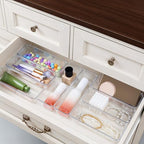 Dimeho 12 PCS Drawer Organizers Clear Plastic Vanity Drawer Dividers Kitchen Silverware Utensil Storage Desk Storage Tray for Bathroom Bedroom Office Makeup Jewelry 9 x 3 x 2 Inches