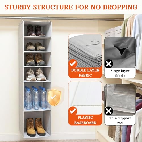 Ofiray-home Hanging Shoe Organizer for Closet, 8 Tier Closet Shoe Organizer with Adjustable Shelves for Boots, Heavy Duty Hanging Closet Organizer, Shoe Storage Organizer for Closet Rod