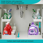 Under Sink Organizer, Bathroom Counter Organizer, 2 Packs 2-Tier Metal, Under Cabinet Storage, Makeup Storage, Adjustable Height & Slide-Out Drawer for Kitchen Bathroom, White