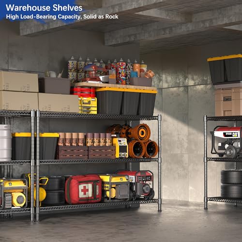 Heavy Duty Shelving, 47.6" H Garage Shelving Unit with Leveling Feet, 3-Tier Adjustable Garage Storage Shelves Metal Rack, Industrial Shelving for Warehaouse Storage, 60" W x 24" D x 47.6" H, Black - color: Black, size: 24D x 60W x 47.6H (3Tier)