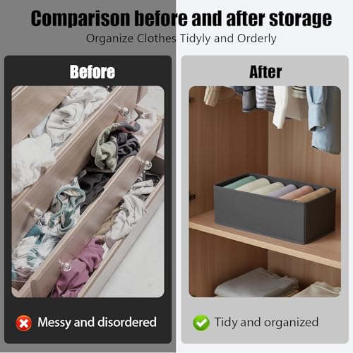 6 Grid Foldable Clothes Organizer Box,Wardrobe Storage Bin with PP Board Support,for Underwear, Socks, and T-Shirts,Grey - color: Grey, size: 6 Grid