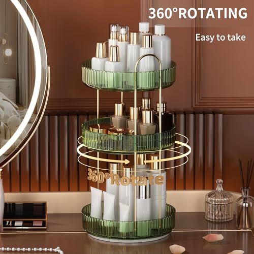 YCIA&DONE 360 Rotating Makeup Organizer and Storage for Vanity Countertop 3 Tiers, High Capacity Cosmetic Skincare Perfume Organizers for Dresser Bathroom Lazy Susan (Vintage Green) - color: Vintage Green, size: 9" (3 Tiers)