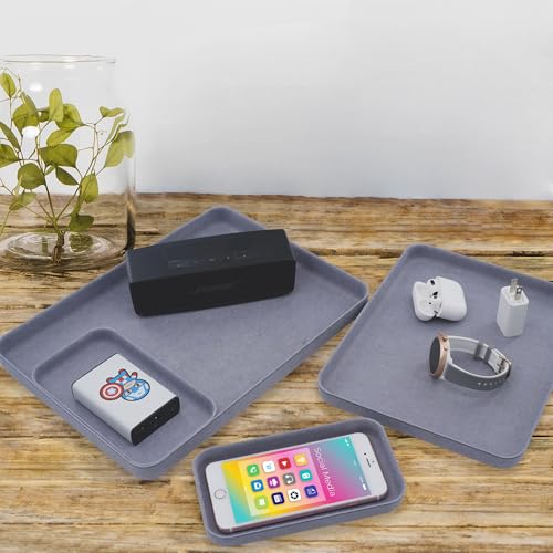 Welaxy EDC Catchall Desk Organizer felt tray stylish nightstand multi tray Entryway Bedside Caddy for Keys Phone Wallet Watch Glasses Pens Office Accessory minimalist living 4-piece (Glacier Gray) - color: Glacier gray