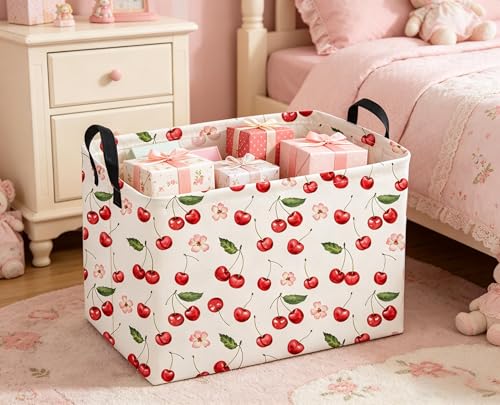 Sanjiaofeng Rectangular Kids Baskets,Pink Cherry Storage Bin,Kids Storage Bins,Collapsible Storage Bin Cute Organizer Box Books Box,Gift Basket,Girl Room Decor(Cherry) - color: Cherry