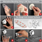 HASKO Suction Cup Soap Dish for Shower Wall, Rustproof Stainless Steel Shower Soap Holder for Bathroom with Hooks and Soap Saver, Includes Optional No Drill Adhesive Mount, Silver - color: Silver