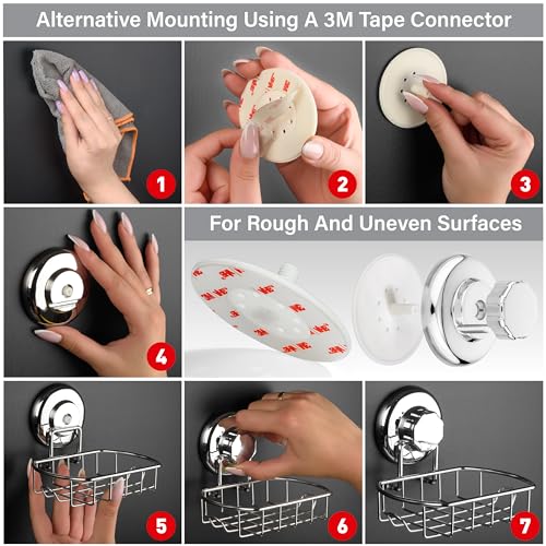 HASKO Suction Cup Soap Dish for Shower Wall, Rustproof Stainless Steel Shower Soap Holder for Bathroom with Hooks and Soap Saver, Includes Optional No Drill Adhesive Mount, Silver - color: Silver